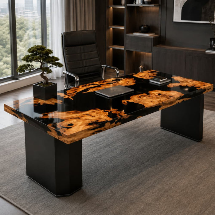 Modern olive wood epoxy dining table for contemporary home interiors