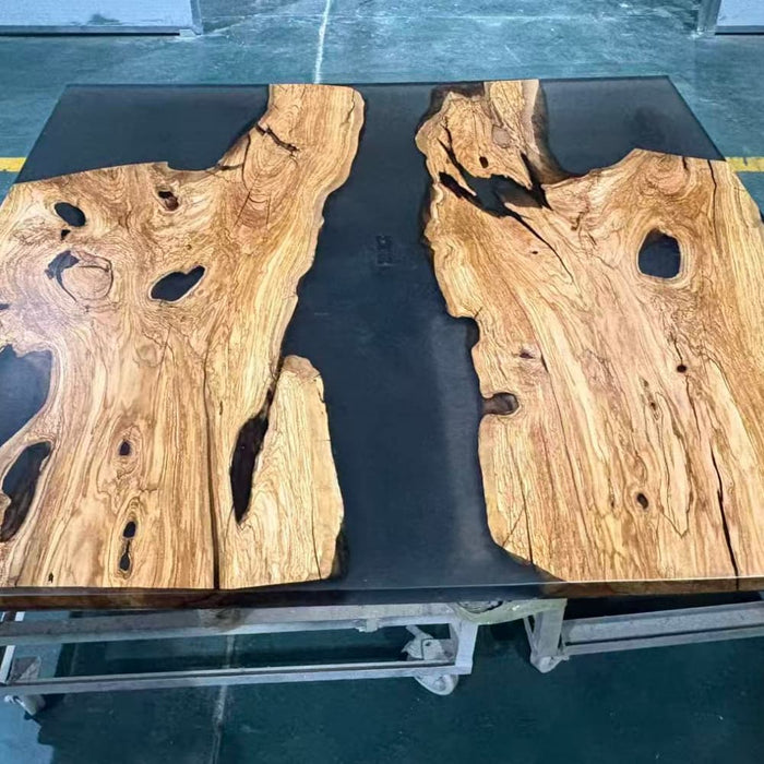 Modern olive wood epoxy living room table with natural wood grain