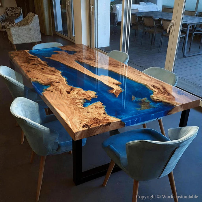 High end artisan olive wood epoxy dinning table