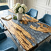 Luxury olive wood resin dining furniture with silver epoxy river and elegant finish