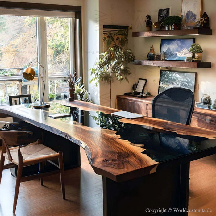 modern black walnut epoxy resin table for studies & offices in california