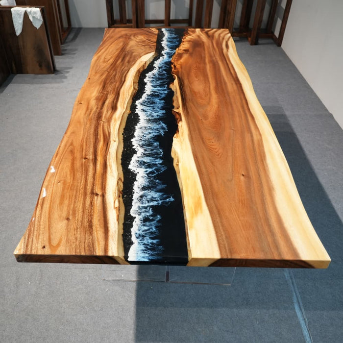 Modern walnut black resin dining table for contemporary home interiors