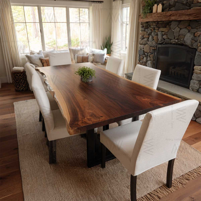 Modern California-style walnut dining table with live edge