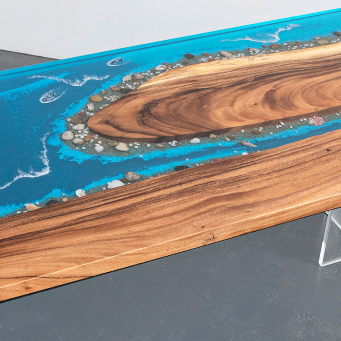 Modern walnut and ocean-style epoxy resin dining table