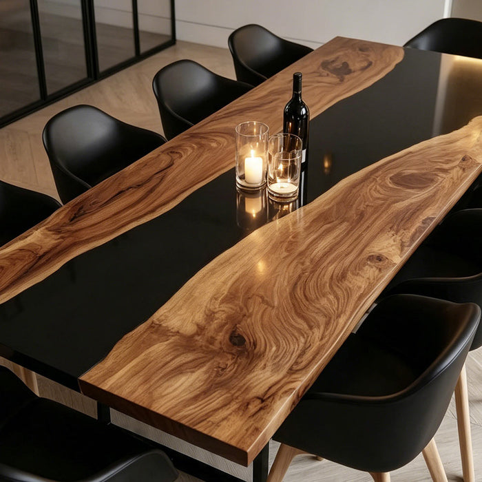 Modern walnut epoxy river conference desk with handcrafted live edge wood tabletop