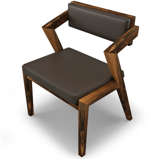 Chair with wooden frame and brown cushion on a white background