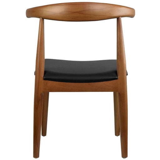 Wooden chair with a black seat on a white background