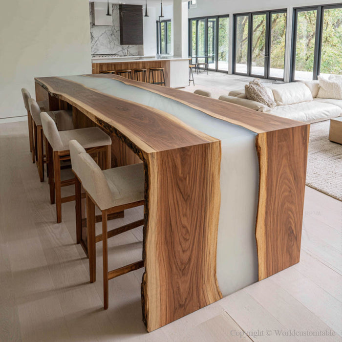 Modern white epoxy waterfall table as a luxury office centerpiece