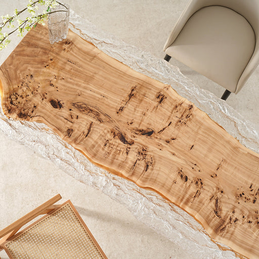 Modern epoxy dining table with crystal-like epoxy and wood