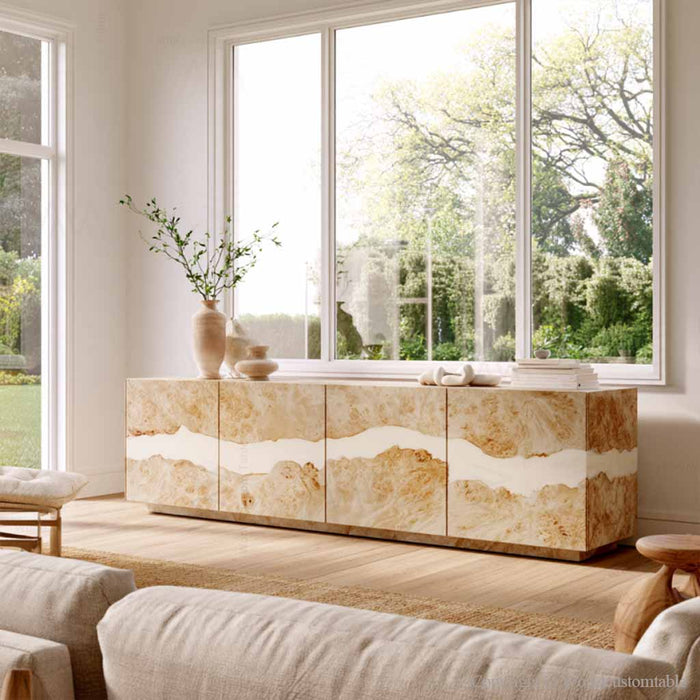 Luxury epoxy cabinet adding elegant white resin style to interior spaces