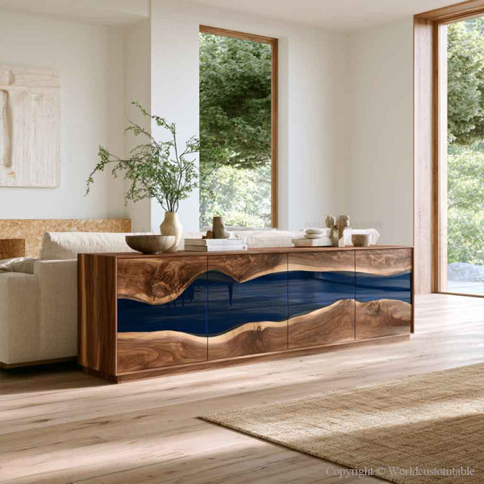 Contemporary wood cabinet with epoxy resin design for stylish home decor