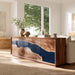 Handmade black walnut epoxy cabinet with ocean blue resin craftsmanship