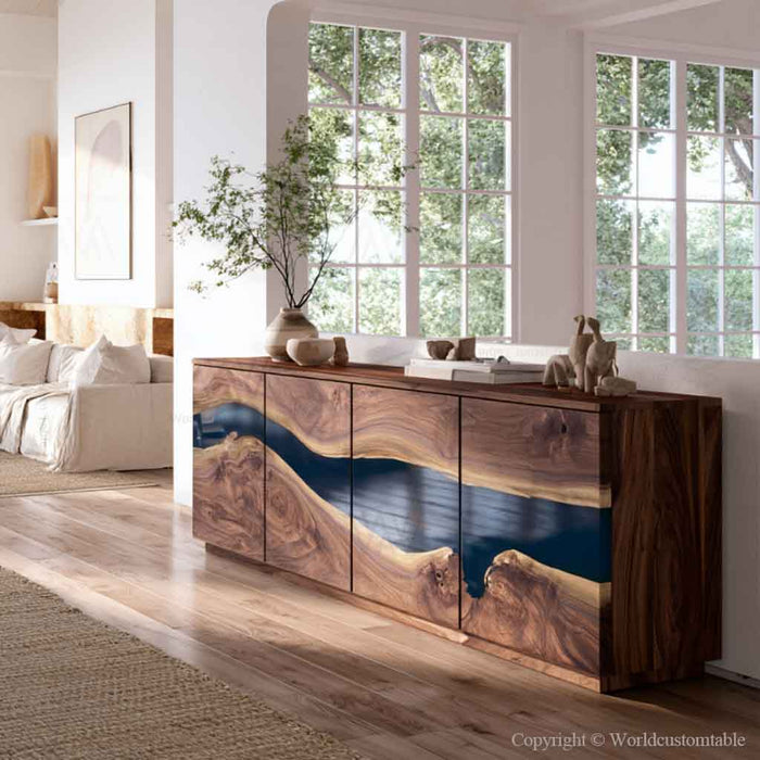 Luxury black walnut epoxy cabinet for living room and office interiors