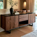 Contemporary entryway console cabinet with black walnut wood and black epoxy finish