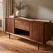 Contemporary entryway buffet cabinet with black walnut wood and white resin tabletop