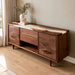 Modern dining room console cabinet with black walnut body and white epoxy resin surface