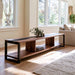 Handcrafted black walnut epoxy storage cabinet with layered solid wood shelves and a black resin top