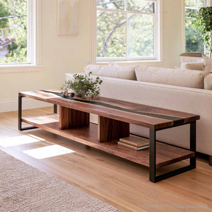 Epoxy cabinet with two solid wood middle shelves and a sturdy wooden bottom shelf