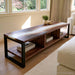 Handcrafted black walnut epoxy storage cabinet with pearl white resin top and multiple wooden shelves
