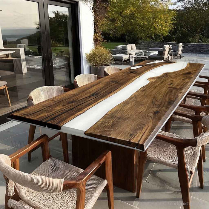 Napa Valley inspired live edge walnut dining table for luxury home decor.