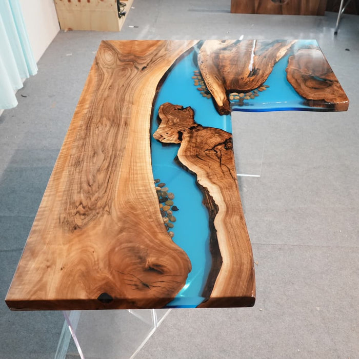 Black walnut live edge office desk with handcrafted resin details