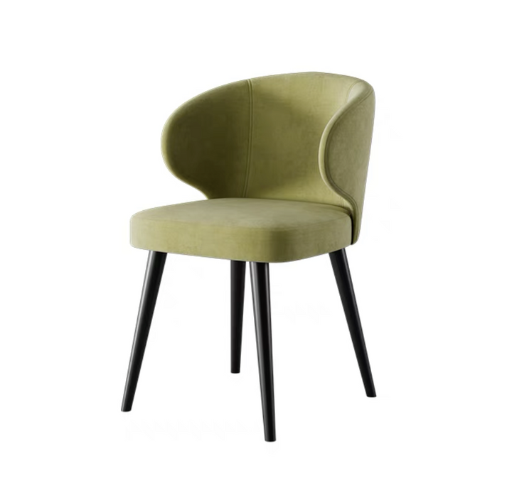 Green chair with black legs on a white background