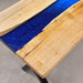 Solid Oak Wood Table with Deep Blue Epoxy Resin River