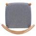 Gray cushioned rocking chair with wooden arch and knobs on a white background
