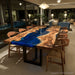 Modern coastal style olive wood epoxy dinning table