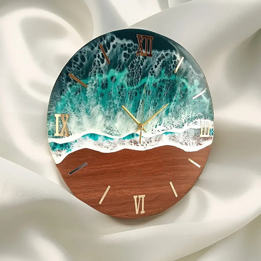 Modern ocean wave resin wall clock with beach design