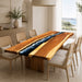Ocean wave black epoxy dining table with natural walnut wood grain