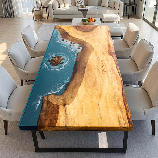 Ocean wave epoxy resin table with black walnut live edge