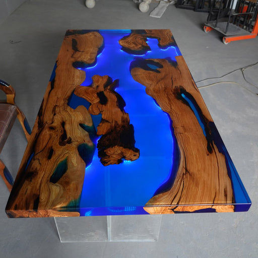unique olive wood led epoxy resin table for modern homes in colorado