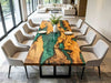 Unique olive wood epoxy river table suitable as desk or dining table