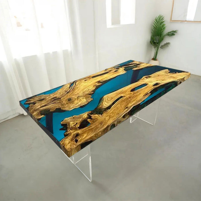 Custom Olive Wood Epoxy River Table with Live Edge Design