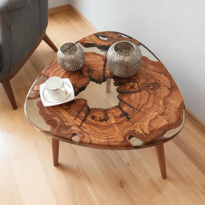 olive wood clear resin epoxy coffee table for living rooms in chicago