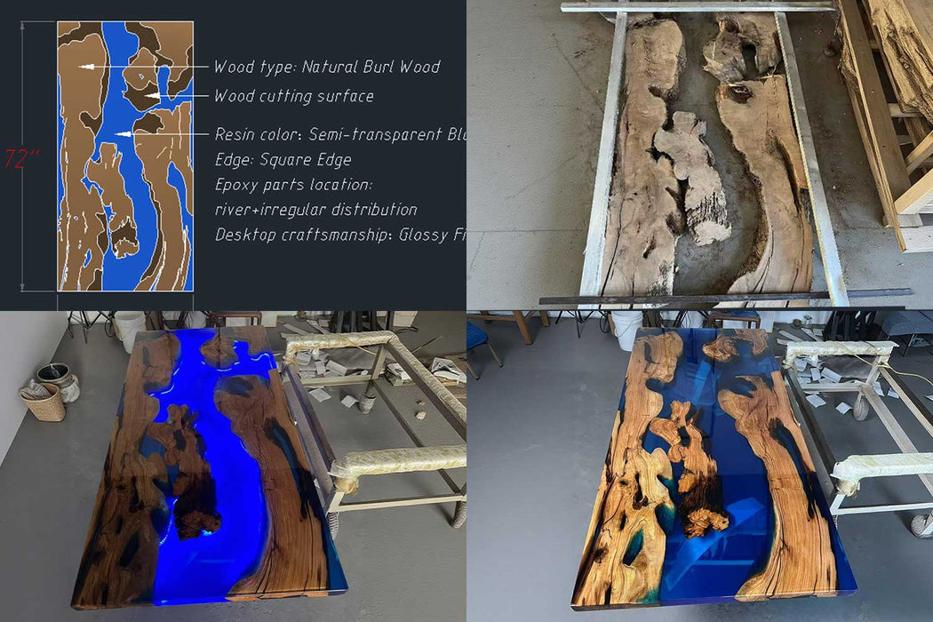 olive wood blue epoxy dinning table for kitchens in colorado