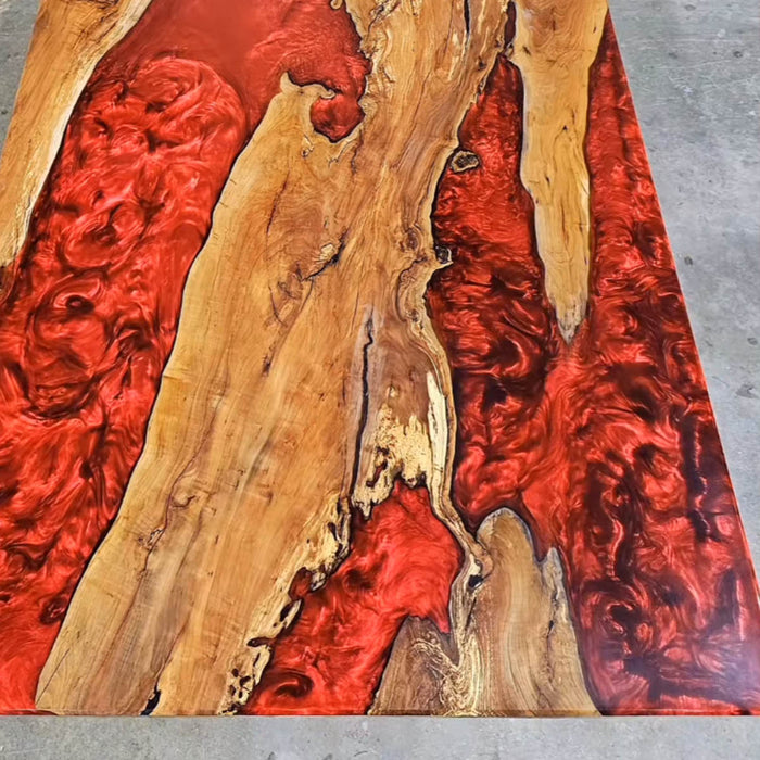 Executive conference table made from olive wood and red resin