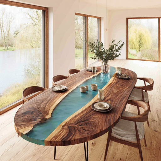 new arrival oval wooden epoxy dinning table for living room in Miami