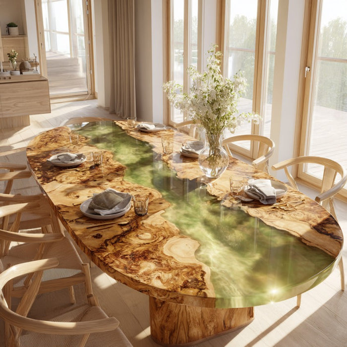 Dining table with a unique design in a bright room