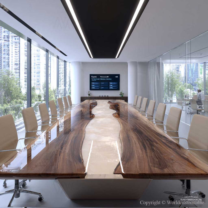 Oversized live edge epoxy conference table for meeting room