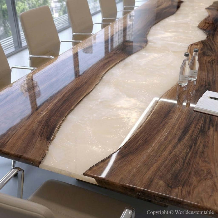Pearl white resin conference table in modern office