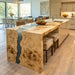 Front view of poplar blue epoxy waterfall table in modern space