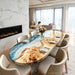 Poplar wood and ocean resin dining table in modern coastal dining room setting