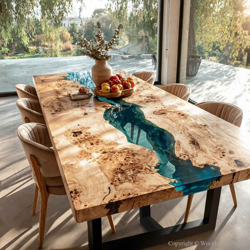poplar wood green epoxy dining table in modern living room