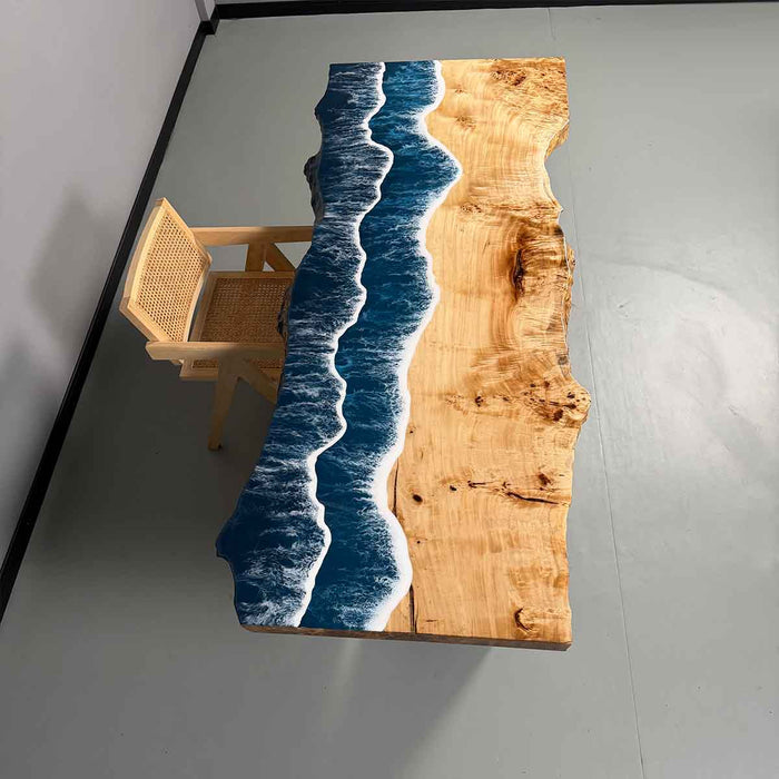 79.9”L x 31.5”W Live Edge Poplar Sea Wave Dining Table for 6–8 Person In Stock and Pre-Order– S81