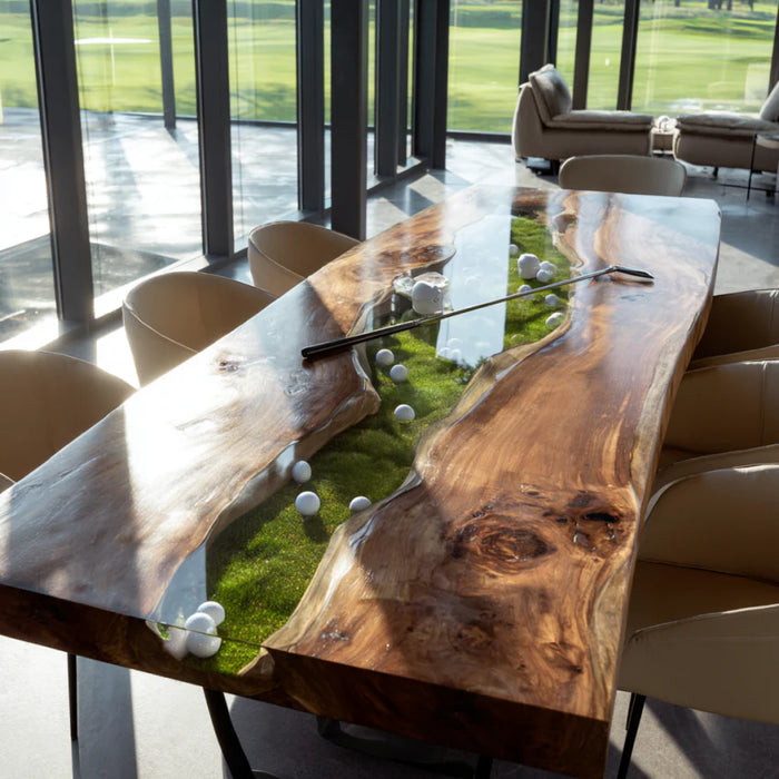 square black walnut clear epoxy resin golf table for sports club in florida