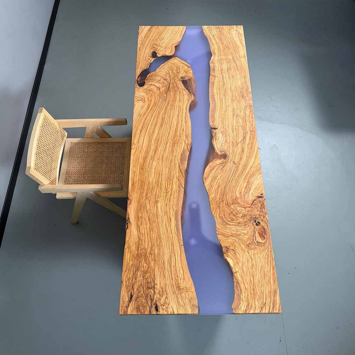 Wooden table with a natural grain pattern on a gray background