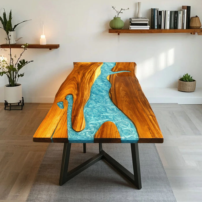 Ready to ship walnut epoxy table with live edge design, USA stock