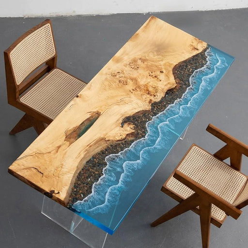 Artistic resin river dining table with live edge poplar wood